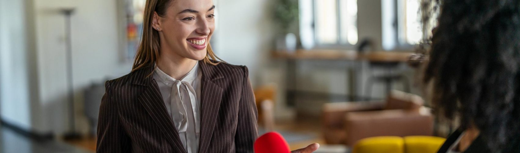 Business expert being interviewed as part of an ongoing PR and media relations strategy.