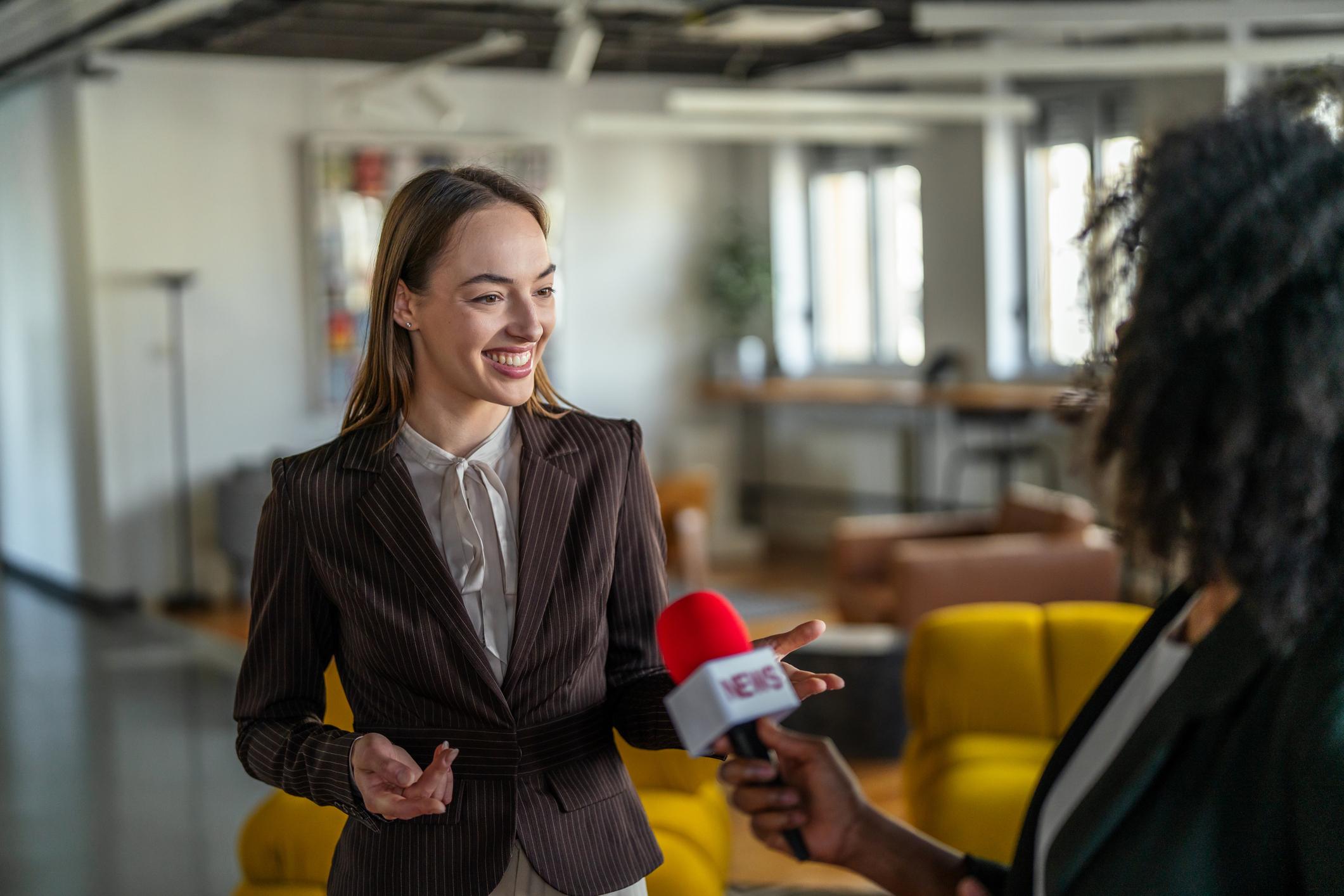 Business expert being interviewed as part of an ongoing PR and media relations strategy.